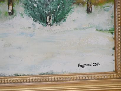 Raymond COLL 
Château sur Cher sous la neige,
Hst...