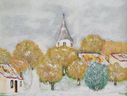 Raymond COLL 
Château sur Cher sous la neige,
Hst...