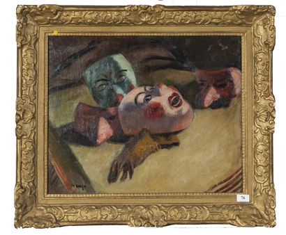 Edmond HEUZE (1884 - 1967)
The masks,
Hst...