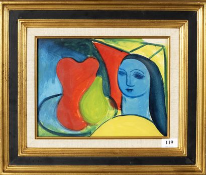 Ecole du XXe siècle,
Personnage bleu et pichet
Gouache...