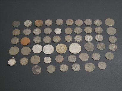 Lot of 54 silver and base metal coins including...
