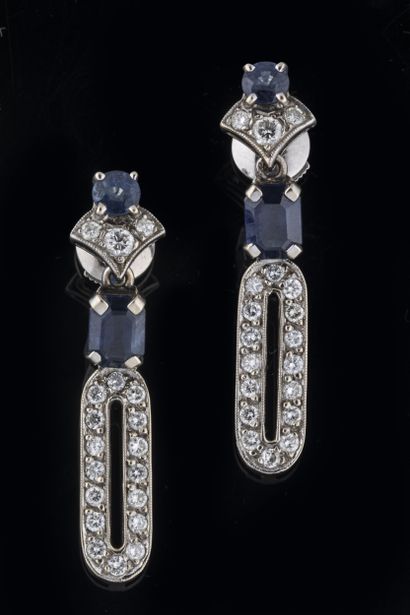 Pair of earrings set with brilliant-cut diamonds...