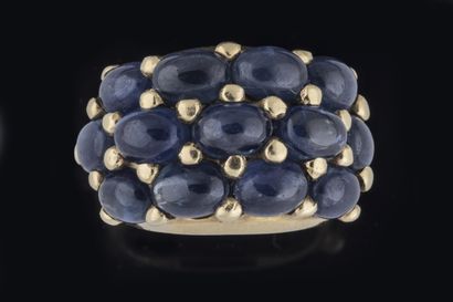 Large band ring set with 13 oval cabochon...