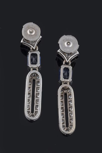 Pair of earrings set with brilliant-cut diamonds...