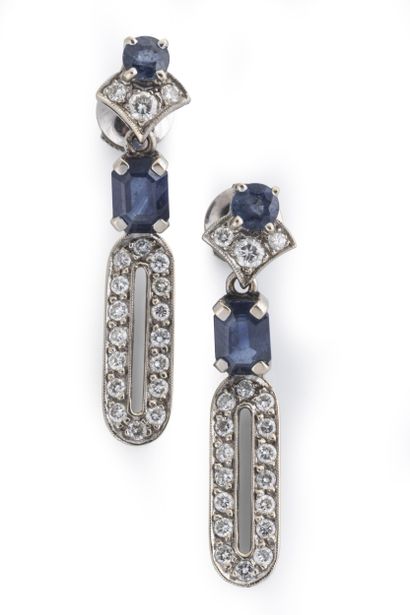 Pair of earrings set with brilliant-cut diamonds...