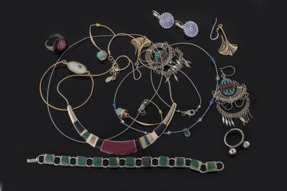 Set of multicolored costume jewelry: necklaces,...