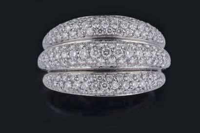 DAMIANI. Large ring with three gadroons paved...