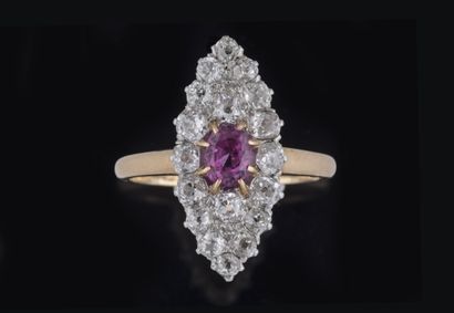 Yellow gold (750 thousandths) marquise-shaped...