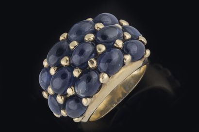 Large band ring set with 13 oval cabochon...