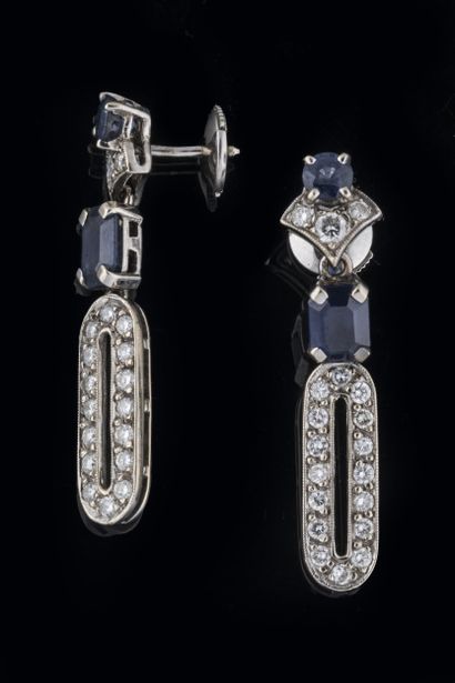 Pair of earrings set with brilliant-cut diamonds...