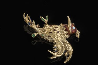 Broche oiseau en vol en or jaune (750 millièmes)...