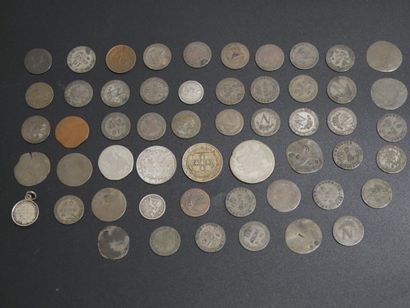 Lot of 54 silver and base metal coins including...