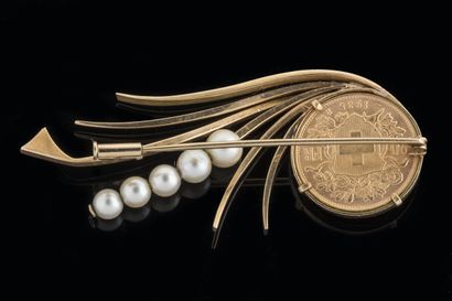 Brooch set with a 20 Swiss franc coin and...