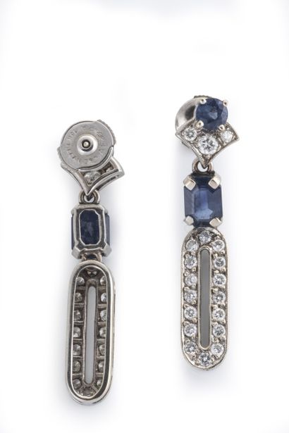 Pair of earrings set with brilliant-cut diamonds...