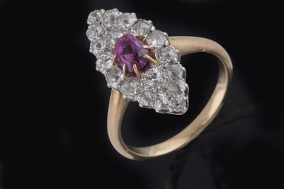 Yellow gold (750 thousandths) marquise-shaped...