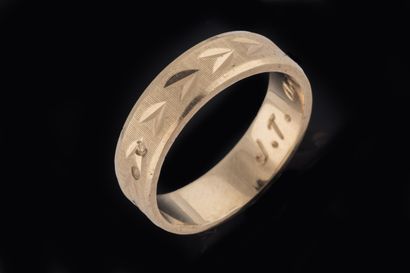 Wedding band with chevron pattern in yellow...