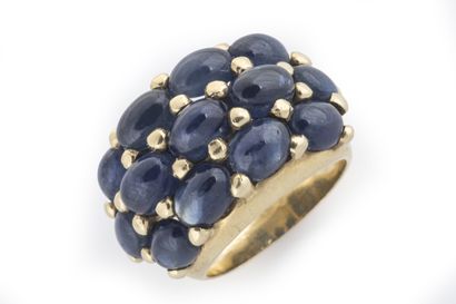 Large band ring set with 13 oval cabochon...