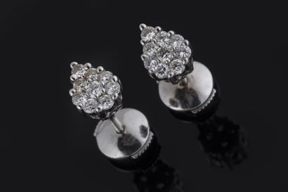 Pair of pear-shaped earrings paved with brilliant-cut...