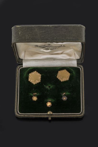 Two cufflinks and three collar buttons in...