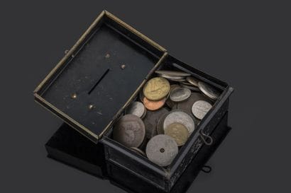 Metal box containing various ancient and...