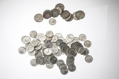 Lot of 71 silver 5-franc coins, 1 10-franc...