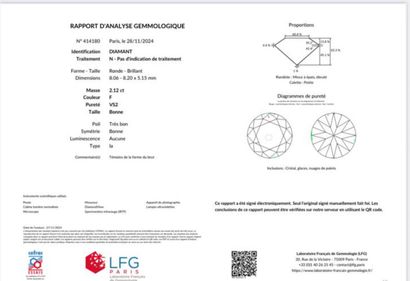 Diamond on paper weighing 2.12 carats. 
Accompanied...