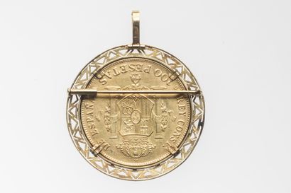 Gold coin brooch of 100 Pesetas Alfonso XIII...