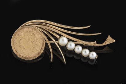 Brooch set with a 20 Swiss franc coin and...