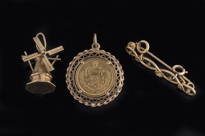 Set of 3 worn jewels in yellow gold (585...