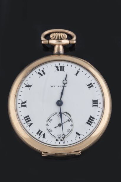 WALTHAM. Gold-plated gousset watch. Roman...