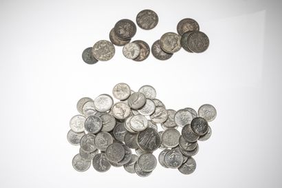 Lot of 71 silver 5-franc coins, 1 10-franc...