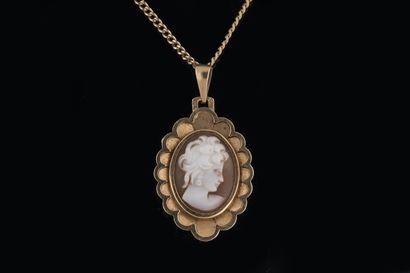 Curb chain with shell cameo pendant featuring...