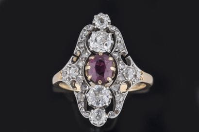 Antique marquise-shaped yellow and white...