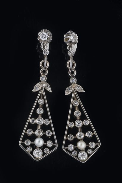 Pair of earrings set with old-cut and rose-cut...
