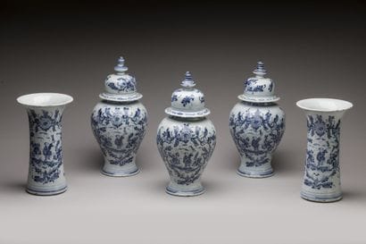 DELFT 18th century 
Three earthenware potiches...