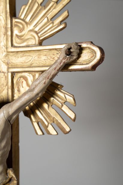 Processional cross in carved, gilded and...