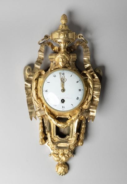 Chased and gilded bronze wall-mounted cartel,...