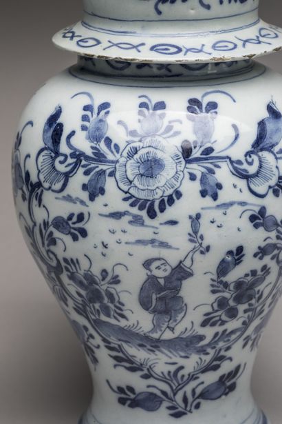 DELFT 18th century 
Three earthenware potiches...