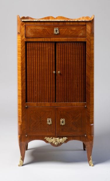 Rosewood veneer and stained wood fillets,...