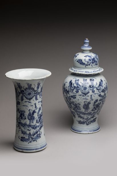 DELFT 18th century 
Three earthenware potiches...
