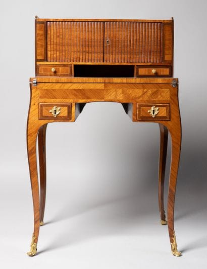 All-sided rosewood veneered desk in amaranth...