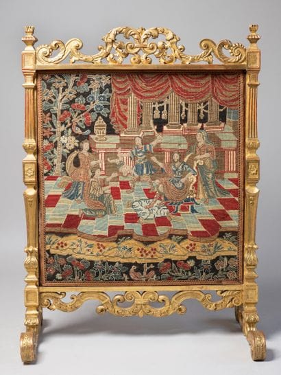 Mantel screen in molded wood, carved and...