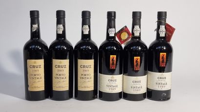 6 B PORTO VINTAGE 1989 Cruz (quelques e.l.s...