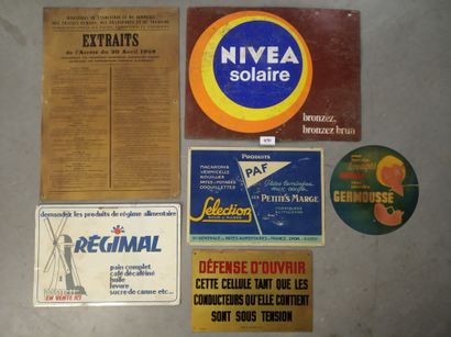 Lot of 6 thin silk-screened sheet metal plates...