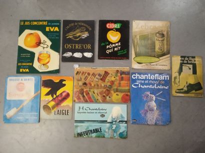 Set of 10 advertising plates on cardboard...