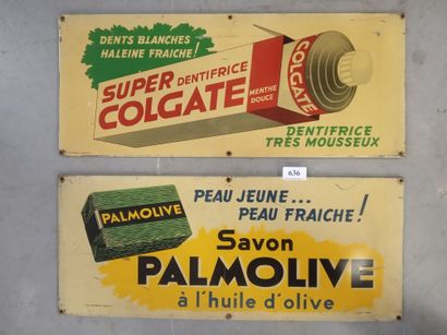 Set of 2 stamped and printed sheet metal...