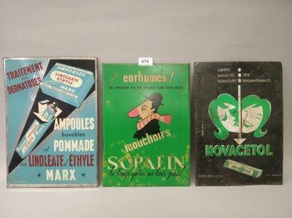 Set of 3 printed thin sheet metal plates,...