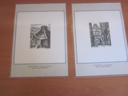 Deux pochettes, l'une avec des gravures émises...