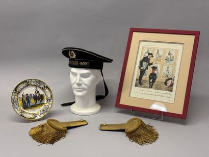 Lot de militaria comprenant une lithographie...