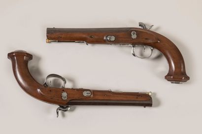 Paire de pistolets d'arçons.
Platines à silex,...